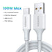 UGREEN 6A USB Type C Cable For Huawei Mate 60 Honor 100W/88W Fast Charging Charge USB C Cord Cable For Xiaomi USB C Super Charge 100W TPE White CHINA