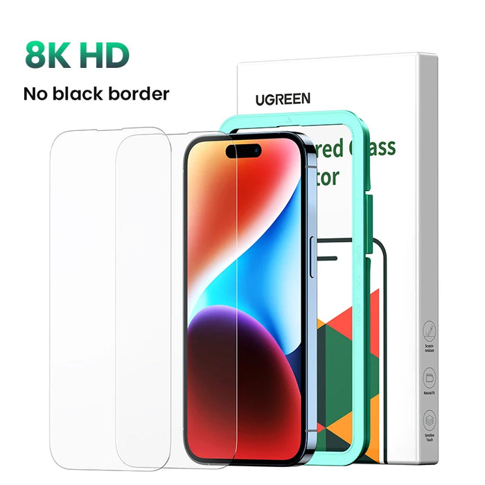 UGREEN សម្រាប់ iPhone 16 15 14 13 12 Pro Max Screen Protector សម្រាប់ iPhone 16 Plus Tempered Glass សម្រាប់ iPhone 15 XR Glass 9D Films