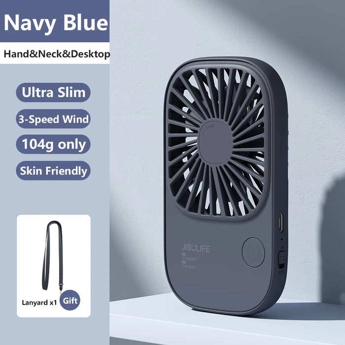 JISULIFE Mini Handheld Fan, Small Fans Portable with Bracket, USB Rechargeable Desk Fan ,Makeup Eyelash Fan ,Send Lanyard Blue