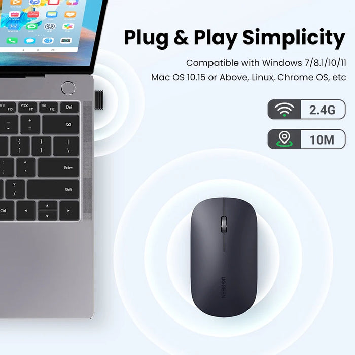 100pcs តែប៉ុណ្ណោះ! UGREEN Mouse 4000 DPI Wireless Mice 40db Silent Click Computer Laptop PC 2.4G Wireless Mouse