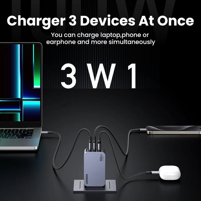 UGREEN 100W GaN Charger USB C Charger QC4.0 3.0 Quick Charge For Macbook Laptop Tablet PD Fast Charger For iPhone 16 15 14 Pro