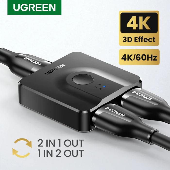 UGREEN HDMI Splitter 3D 4K សម្រាប់ Xiaomi Mi Box Bi-directional HDMI Switcher -compatible Switcher for Xbox PS4 TV Box Splitter HDMI Switcher