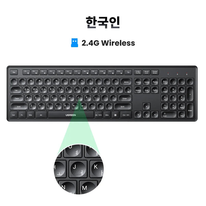 UGREEN Wireless Keyboard 2.4GHz 104 Keys Layout for Laptop Desktop Windows Mac OS PC Accessories English Russian Korean Keycaps