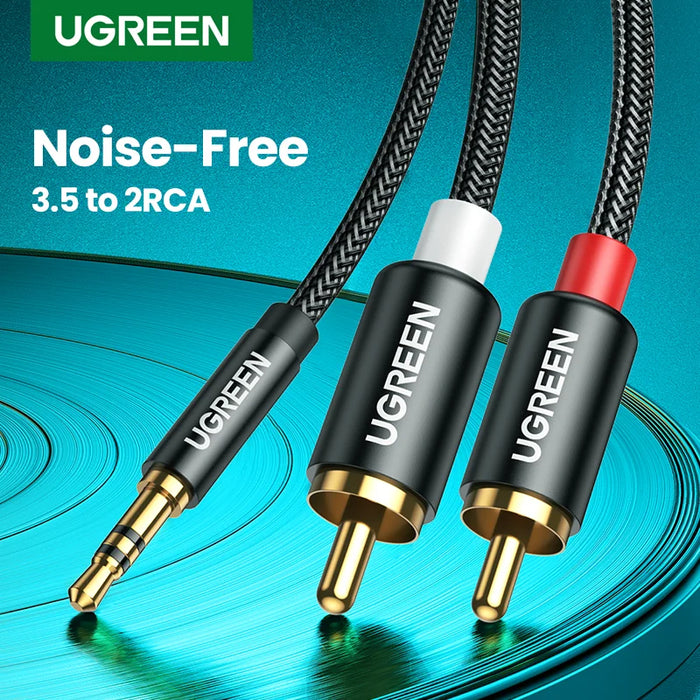 UGREEN RCA Cable HiFi Stereo 2RCA ដល់ 3.5mm Audio Cable AUX RCA Jack 3.5 Y Splitter for Amplifiers Audio Home Theater Cable RCA