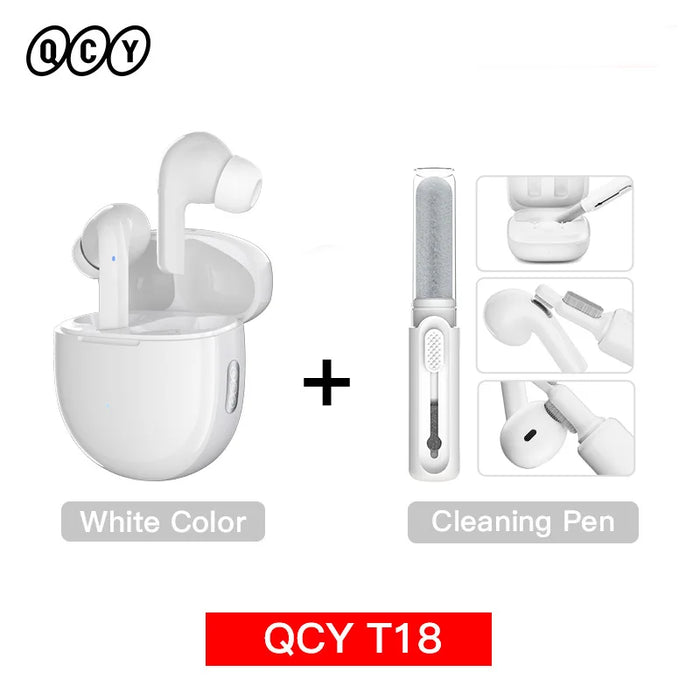 QCY T18 Wireless Earphones Bluetooth 5.2 Earbuds QCC3040 aptX Voice 32kHz 4 Mic CVC HD Call Headphones Dual-device Connection