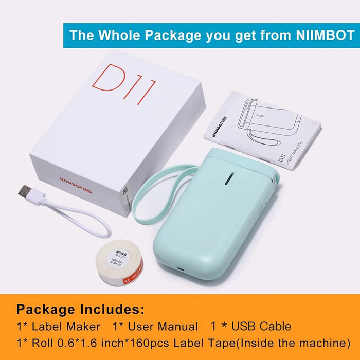 ម៉ាស៊ីនបង្កើតស្លាក NiiMbot D11 ម៉ាស៊ីនបោះពុម្ពស្លាកសញ្ញាប៊្លូធូសឥតខ្សែ ចល័ត ប៊្លូធូស កំដៅពុម្ពច្រើន មានសម្រាប់ការិយាល័យផ្ទះ 