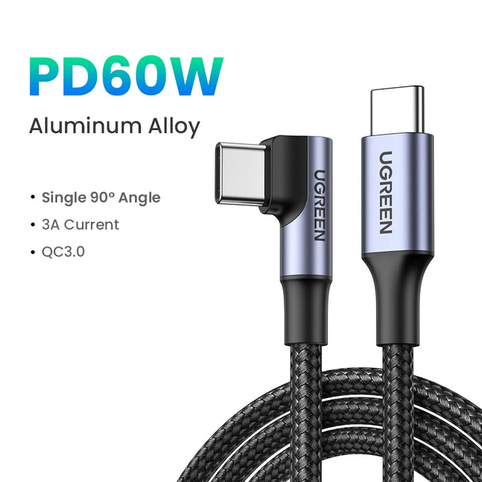 UGREEN PD 100W USB C to USB C Charging Cable for Samsung S10 S20 MacBook Pro iPad 2020 Quick Charger 4.0 PD Fast Charging Cord 60W Angle Grey CHINA