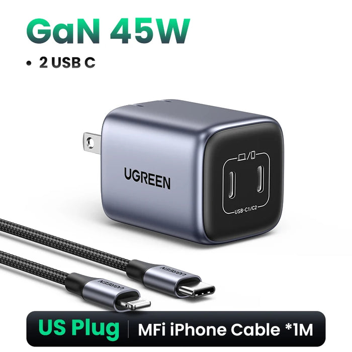 UGREEN GaN 45W USB Charger PD QC 3.0 Fast Charger Quick Charger For iPhone 16 15 14 Pro Travel Phone Charger for Samsung S24 S23