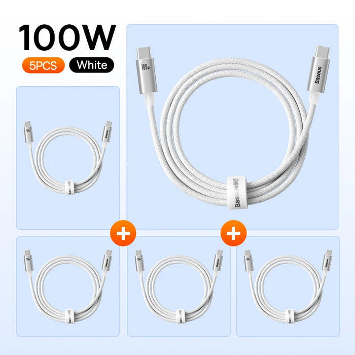 Baseus 5PCS 100W USB C To USB C Cable For iPhone 16 15 PD Fast Charging Charger Wire Cord For Macbook iPad Samsung Huawei Xiaomi