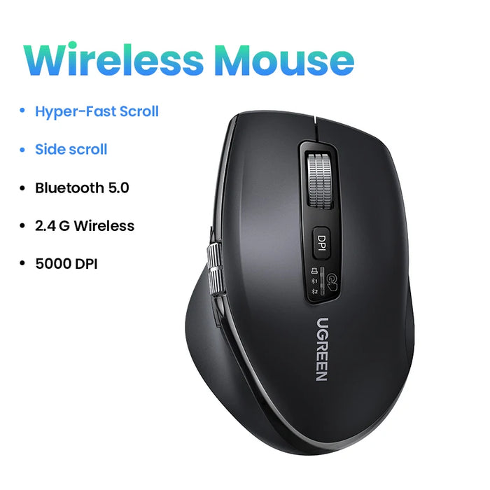 UGREEN Hyper-Fast Scroll Wireless Mouse Bluetooth 5.4 2.4G Ergonomic 5000DPI សម្រាប់ MacBook Tablets Laptops Computer Mice