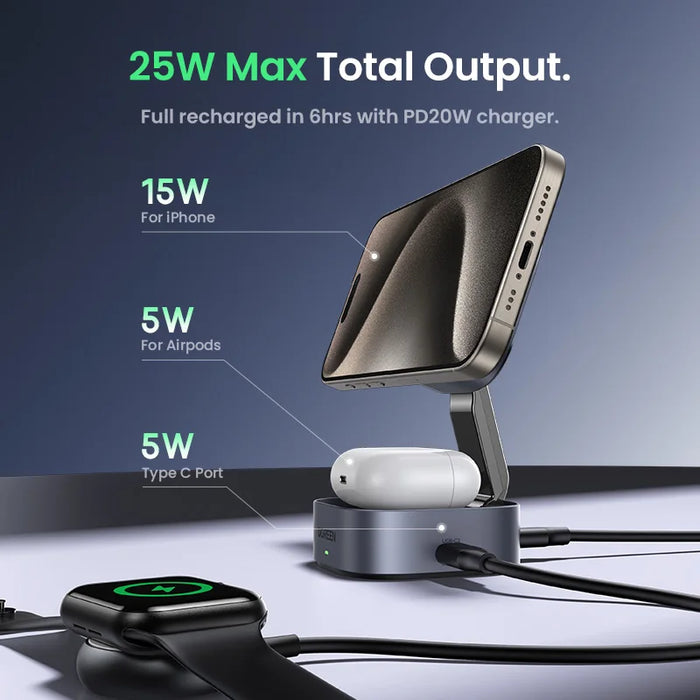 UGREEN Qi2 25W Magnetic Wireless Charger Stand 2-in-1 Charging Stand For iPhone 15 16 Pro Max/AirPods For MagSafe Fast Charger