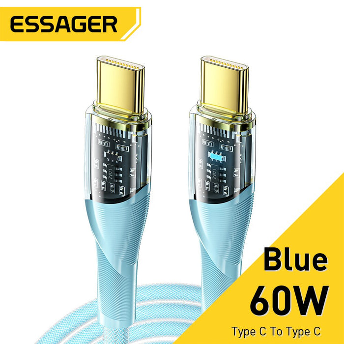 Essager 100W 60W USB C To Type C Cable Fast Charging Wire Cord For Macbook iPad Samsung Huawei Xiaomi POCO PD 5A Type-C Cable 60W Blue Cable 1m