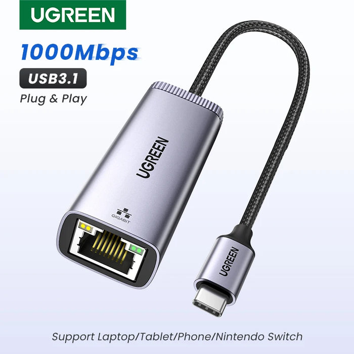 UGREEN USB C Ethernet Adapter 1000/100Mbps USB Lan RJ45 Thunderbolt 3 សម្រាប់ Laptop Macbook Samsung iPad USB Ethernet Network Card