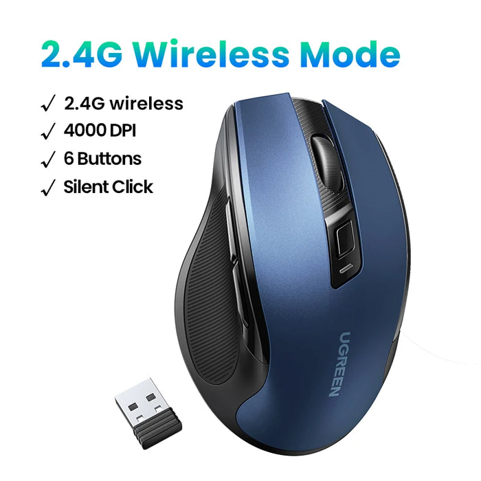 UGREEN Wireless Mouse Bluetooth5.0 Mouse Ergonomic 4000DPI 6 Mute Buttons Mouse For MacBook Tablet Laptops Computer PC 2.4G Mice