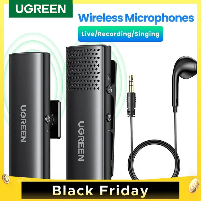 UGREEN Wireless Microphone Lavalier Omni Condenser Mic Noise Reduction Bluetooth Mic for Camera Video Recording Live Stream Vlog