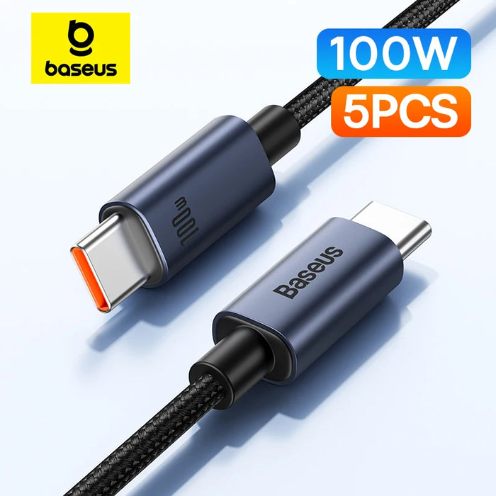 Baseus 5PCS 100W USB C To USB C Cable For iPhone 16 15 PD Fast Charging Charger Wire Cord For Macbook iPad Samsung Huawei Xiaomi