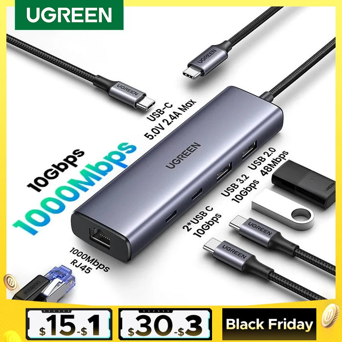 UGREEN 10Gbps USB C HUB Ethernet Adapter 1000Mbps USB RJ45 HUB for Laptop Macbook WIndows Accessories Network Adapter USB3.2 HUB