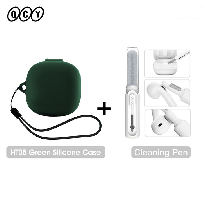 QCY HT05 Wireless Earphones Soft Silicone Case QCY HT05 Melobuds ANC Headphones Protective Case with Strap Earbuds Cleaning Kits