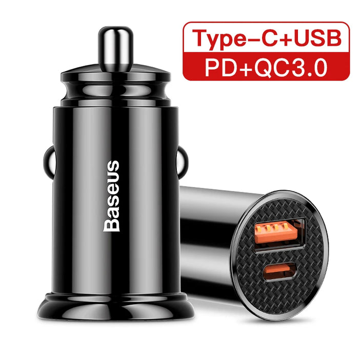 Baseus 30W USB Car Charger Quick Charge 4.0 3.0 FCP SCP USB PD For Xiaomi iPhone16 15 14 Pro Max Fast Charging Car Phone Charger