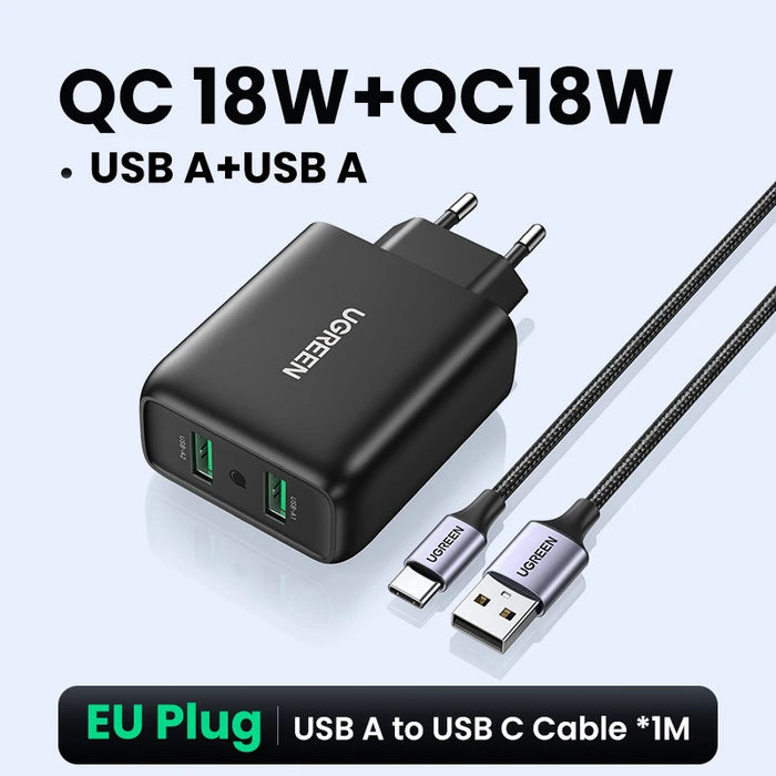 Ugreen USB Quick Charge 3.0 QC 18W USB Charger QC3.0 Fast Wall Charger Mobile Phone Charger for Samsung S24 Huawei Xiaomi iPhone