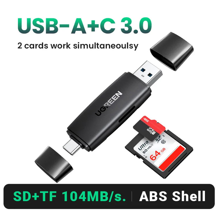 កម្មវិធីអានកាត UGREEN USB3.0&amp;USB C ទៅ SD MicroSD TF Thunderbolt 3 សម្រាប់កុំព្យូទ័រ Laptop Accessories Smart Memory Cardreader SD Card Adapter