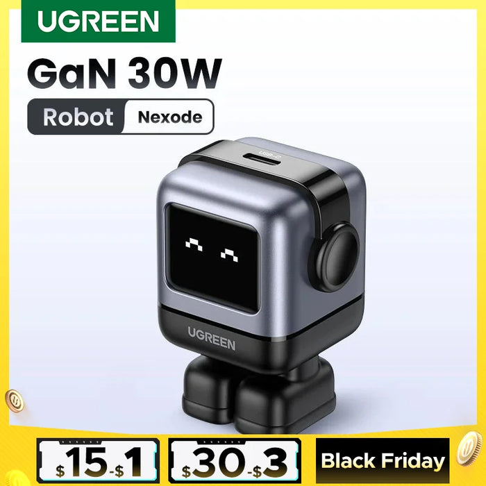 【US Plug】UGREEN 30W 65W GaN Charger Robot Design PD3.0 Fast Charger PPS for iPhone 16 15 Macbook Laptops Samsung XiaomiTablets