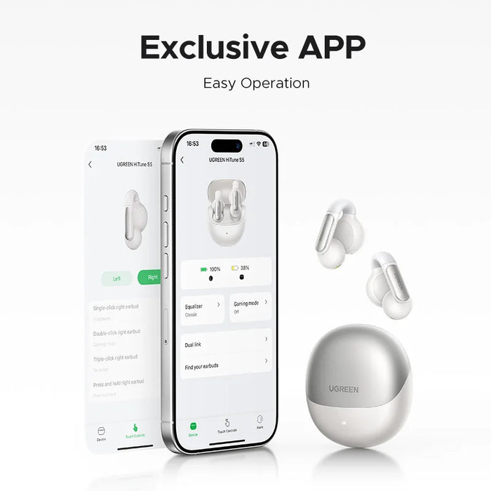 UGREEN HiTune S5 TWS Open Ear Clip Wireless Earbuds Bluetooth Sports Earphones កាសស្តាប់ត្រចៀកក្នុងមីក្រូហ្វូនដែលមានត្រចៀក និងទំពក់ត្រចៀក