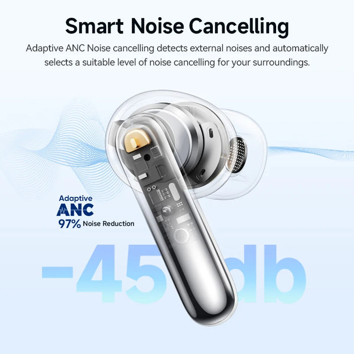 QCY Melobuds N50 ANC Bluetooth 5.4 Wireless Earphones Active Noise Cancellation 6 Mics Clear Call Earbuds Multipoint Connection