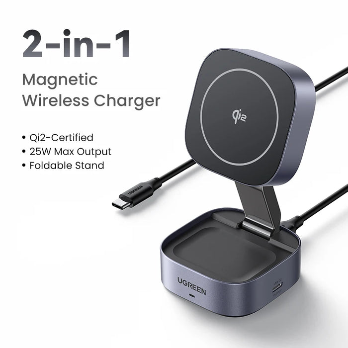 UGREEN 25W Magnetic Wireless Charger Stand 2-in-1 Charging Stand For iPhone 15 14 Pro Max/AirPods For Magsafe Fast Charger