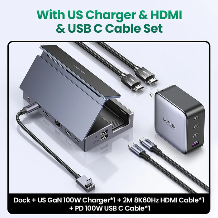 UGREEN Steam Deck Dock 4K60Hz 9 Ports RJ45 PD100W USB C HUB អាចប្រើបានជាមួយ Steam Deck ROG Ally LEGION Go iPhone 15 Pro/Pro Max