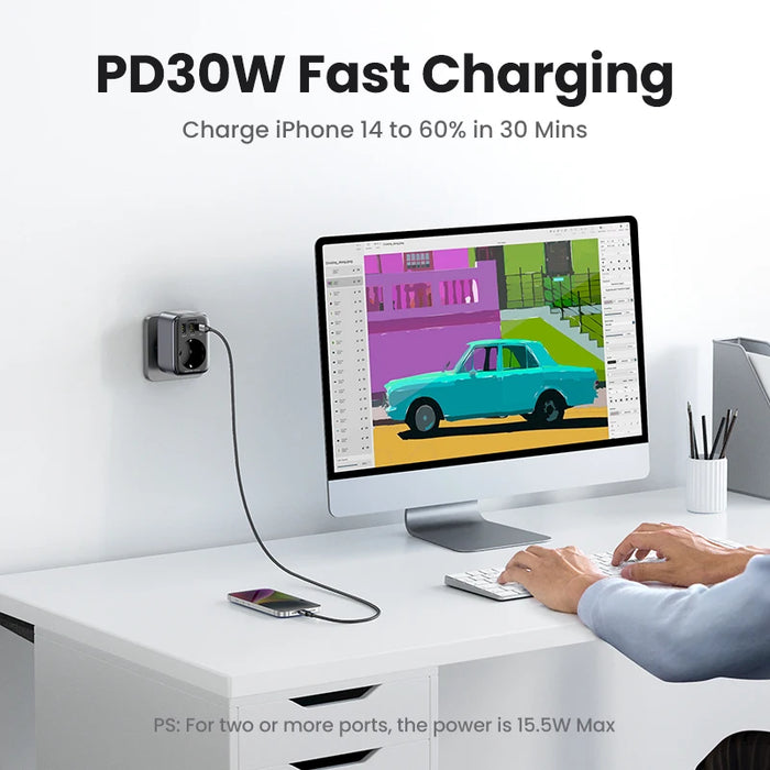 RU លក់ពិសេស UGREEN PD30W Power Strip PD Fast Charger សម្រាប់ iPhone 15 14 13