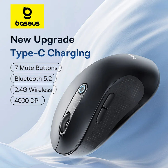 【New Upgrade】Baseus Rechargeable Wireless Mouse Type-C Charging Bluetooth 5.2 4000 DPI Computer Laptop Mute Mice Ergonomic Mouse