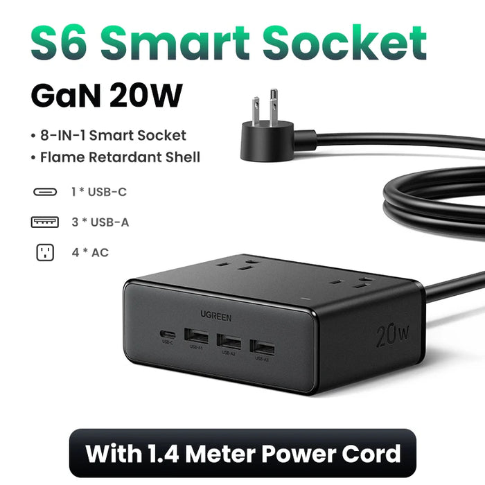 ឆ្នាំងសាក UGREEN PD 30W Power Strip USB C Charger សម្រាប់ iPhone 16 ជាមួយនឹង 2500W AC Ports សម្រាប់ឧបករណ៍ភាគច្រើន