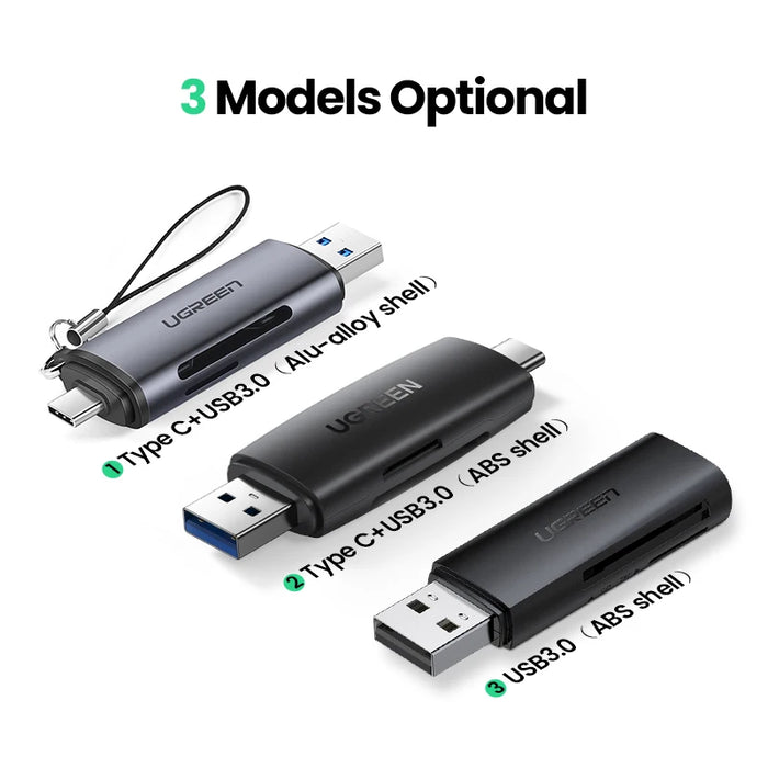 កម្មវិធីអានកាត UGREEN USB3.0&amp;USB C ទៅ SD MicroSD TF Thunderbolt 3 សម្រាប់កុំព្យូទ័រ Laptop Accessories Smart Memory Cardreader SD Card Adapter