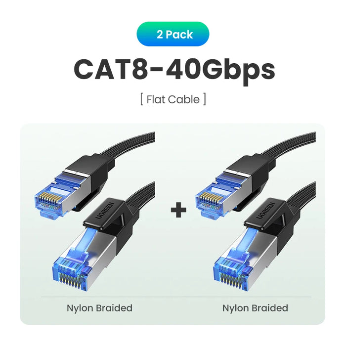 [2 Pack]UGREEN CAT8 Ethernet Cable 40Gbps 2000MHz Networking Cotton Braided Internet Lan Cord for Laptops PS 4 Router RJ45 Cable