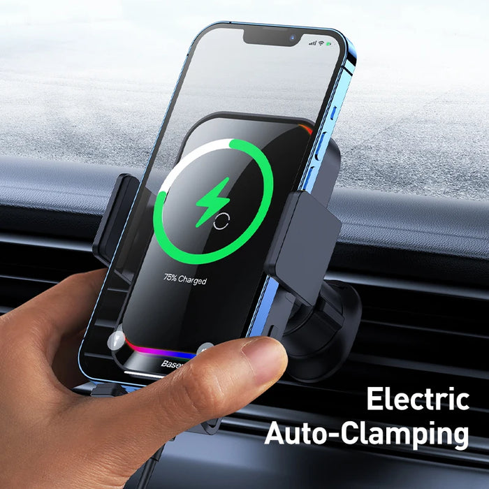 Baseus Car Phone Holder Infrared RGB15W QI Wireless Phone Charger for iPhone Xiaomi Samsung Car Mount Fast Charging Easy Control