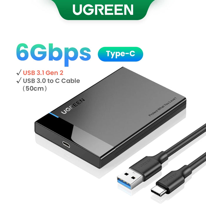 UGREEN HDD Case 2.5'' SATA to USB 3.0 Hard Drive Enclosure for SSD Disk HDD Box USB C 3.1 Gen 2 Case HD External HDD Enclosure USB C 3.1 Model CHINA