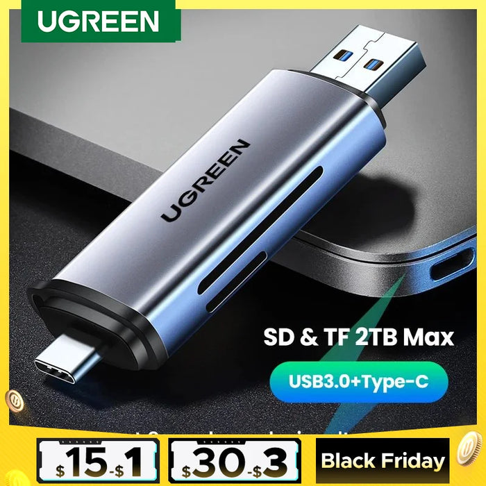 កម្មវិធីអានកាត UGREEN USB3.0&amp;USB C ទៅ SD MicroSD TF Thunderbolt 3 សម្រាប់កុំព្យូទ័រ Laptop Accessories Smart Memory Cardreader SD Card Adapter