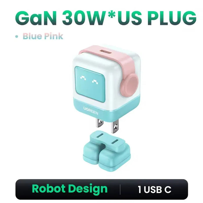 【US Plug】 UGREEN Uno 100W GaN Charger Robot Design QC4.0 3.0 PPS សម្រាប់ iPhone 16 15 14 Pro Macbook Laptops Tablet PD3.0 Fast Charge