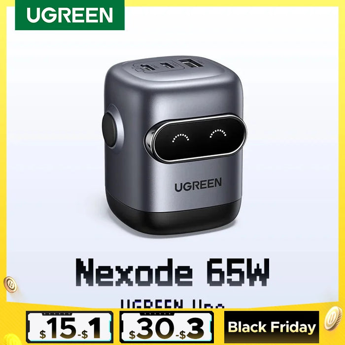 【US Plug】UGREEN 65W 30W GaN Charger Robot Design QC4.0 3.0 PPS for iPhone 16 15 14 Pro Macbook Laptops Tablet PD3.0 Fast Charger