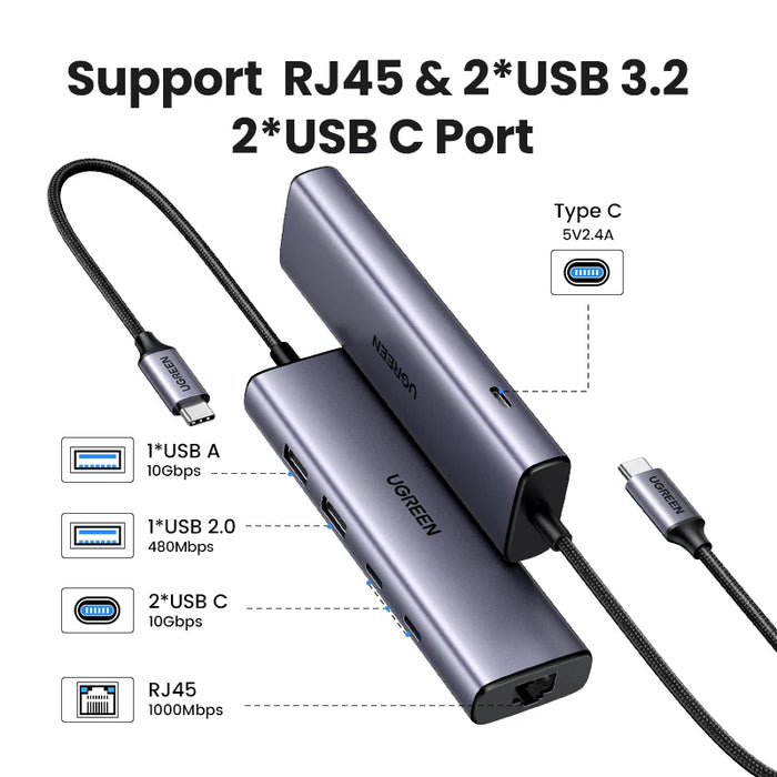 UGREEN 10Gbps USB C HUB Ethernet Adapter 1000Mbps USB RJ45 HUB for Laptop Macbook WIndows Accessories Network Adapter USB3.2 HUB