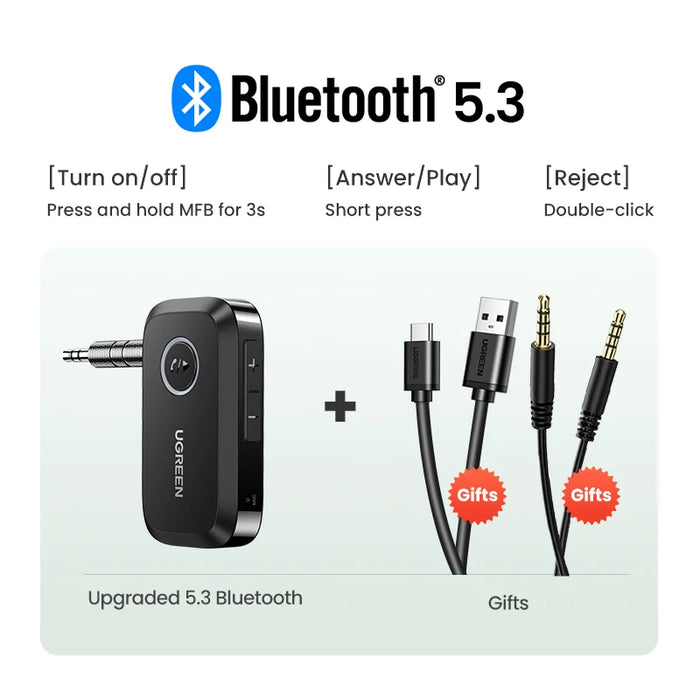 UGREEN Bluetooth Audio Receiver Car Adapter Wireless Car 3.5mm Jack Mic Handsfree Bluetooth 5.3 for Car Accessories Speaker