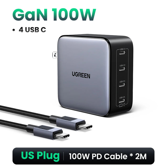 UGREEN 100W GaN Charger 5 Ports USB C Charger QC4.0 3.0 PPS សម្រាប់ Macbook Air Laptop Tablet ឧបករណ៍សាក PDFast សម្រាប់ iPhone 16 15 14 Pro