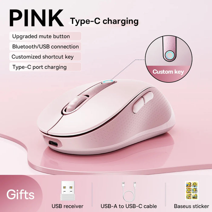 【New Upgrade】Baseus Rechargeable Wireless Mouse Type-C Charging Bluetooth 5.2 4000 DPI Computer Laptop Mute Mice Ergonomic Mouse