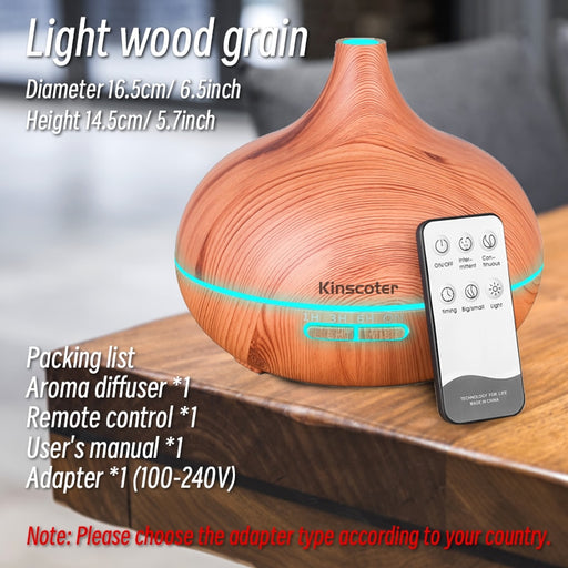 Wood Grain Home Quiet Aroma Diffuser 500ml Electric Aromatherapy Oil Cool Mist Humidifier with Remote Control for Large Room Light wood grain