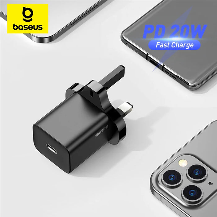 Baseus 20W Fast Charger For iPhone 15 14 13 12 PD Charger Super Si Uk Plug Fast Charging For iPad Quick Charge 4.0 Phone Charger