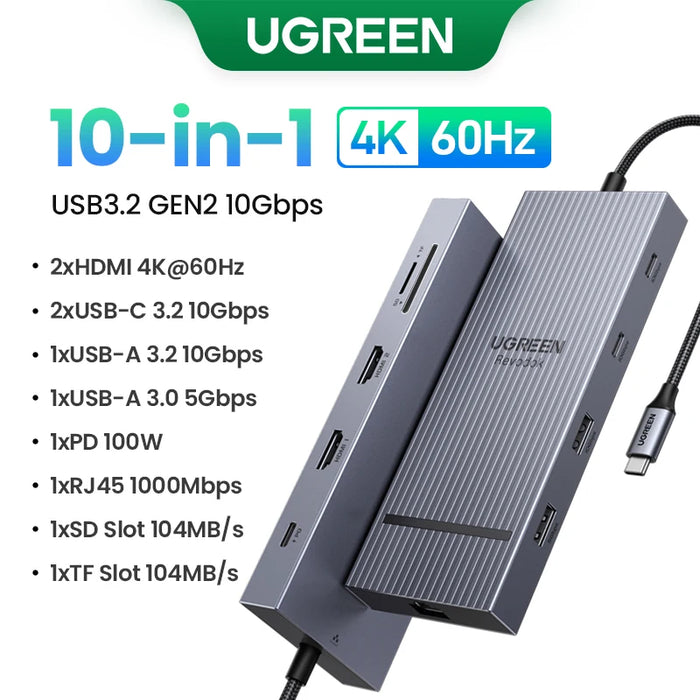 UGREEN USB C HUB Docking Station 13-in-1 4K Triple Display Dual HDMI DP 10Gbps USB3.2 PD 100W SD/TF for MacBook Pro Air Dell XPS