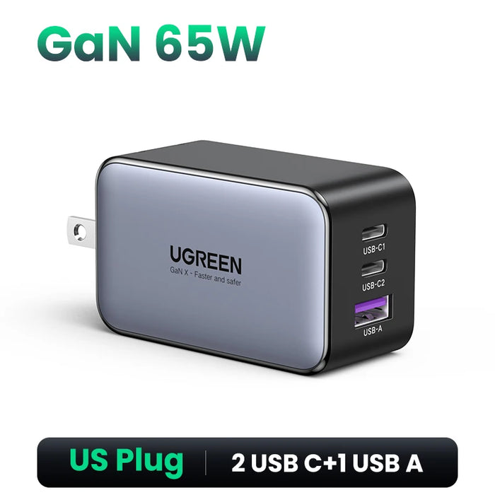 UGREEN 65W GaN Charger Quick Charge 4.0 3.0 USB C Charger for iPhone 16 15 14 Pro Max Laptop Macbook Air Tablet PD Fast Charger