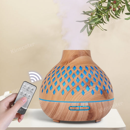 Essential Oil Diffuser with Remote Control, 400ml Cool Mist Humidifier, 12 Hours Operation Aroma Diffuser B Light Wood Grain