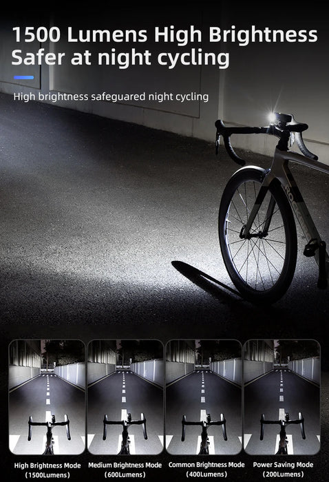 ROCKBROS 1500LM Bicycle Light 5000mAh LED Lamp Waterproof Flashlight Control Cycling Front Light Remote Control Type-C Headlight